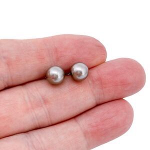 Estate Sterling Silver 925 8mm Faux Pearl Stud Earrings